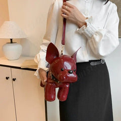 Messenger Bag PU Leather Adjustable Strap Shoulder Bag for Men Women Bulldog Shaped Crossbody Bag with Zipper Satchel Purse