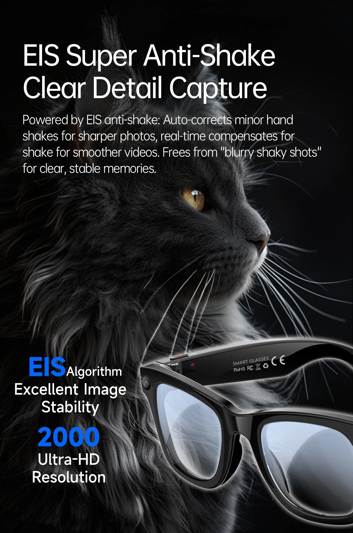AI Smart Glasses 5 Million Pixels Recording Videos Photo Recognition Answer Translation 290mAh IP66 Waterproof Bluetooth Glasses
