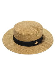 Ladies Sun Fedora Hats Small Bee Shiny Straw Hat European American Retro Gold Braided Female Sunshade Flat Sequins Hat