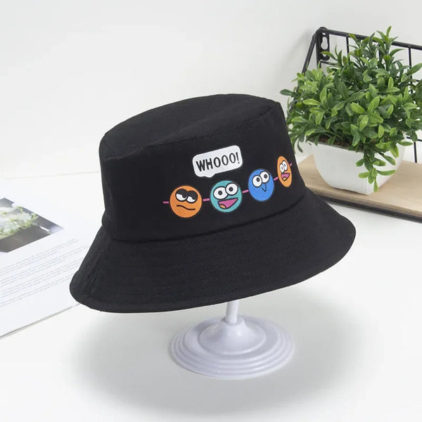 Korean Cute Cartoon Children Bucket Hats Boys Girls Outdoor Sun Hats Kids Caps with Windproof Rope Kids Accessories