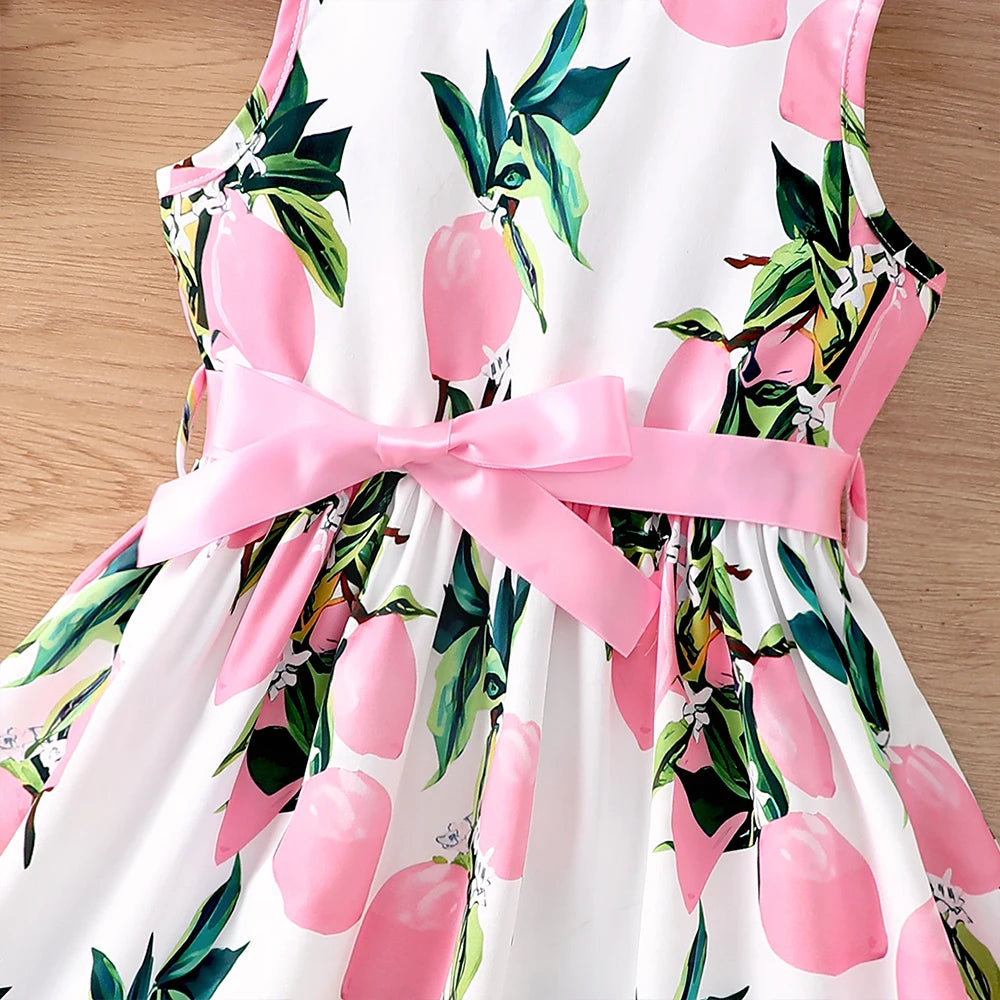 Girls Summer Sleeveless Vest Dress With Bow Belt