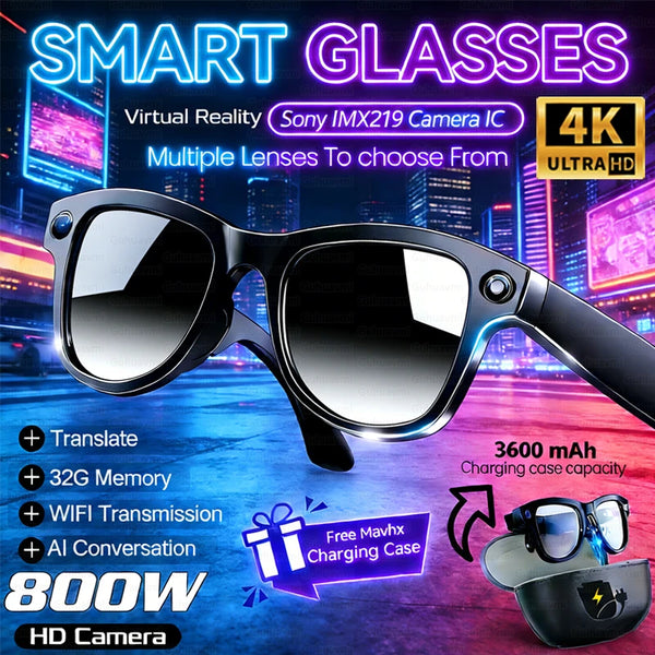 2026 New AI Smart Glasses 800W Camera 4K Ultra HD Video Recording Translation 3600mAh Charging Case AI Conversation 32GB Storage