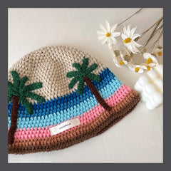 Ins Cute Cartoon Contrasting Color Knitted Bucket Hats Men Spring and Autumn Travel Photo Fashion Versatile Sweet Woman's Cap