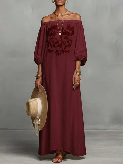 Vacation One Shoulder Linen Bohemian Dress for Women Sleeve