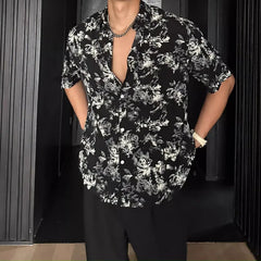 Light and Breathable in Summer Hawaiian Vacation Style Loose Casual Hong Kong Style Handsome Draped Short Sleeves