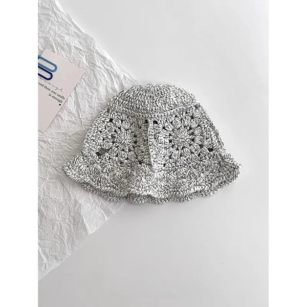 Korean Retro Hollow Crochet Knitted Bucket Hats for Men Women Summer Autumn Versatile Show Face Small Casual Basin Cap Bob Homme