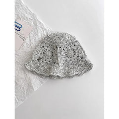 Korean Retro Hollow Crochet Knitted Bucket Hats for Men Women Summer Autumn Versatile Show Face Small Casual Basin Cap Bob Homme
