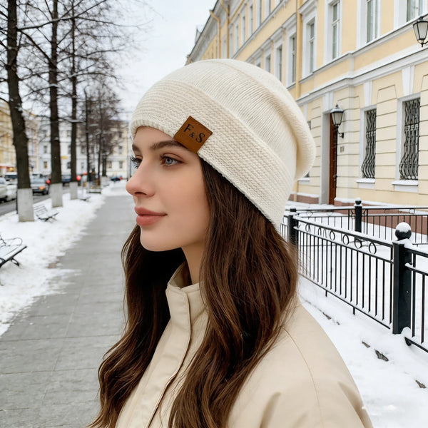 New Unisex Slouchy Winter Hats Add Fur Lined Men And Women Warm Beanie Cap Casual Label Decor Winter Knitted Hats