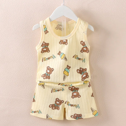 Kids Summer Vest Shorts Set Breathable Baby Clothing