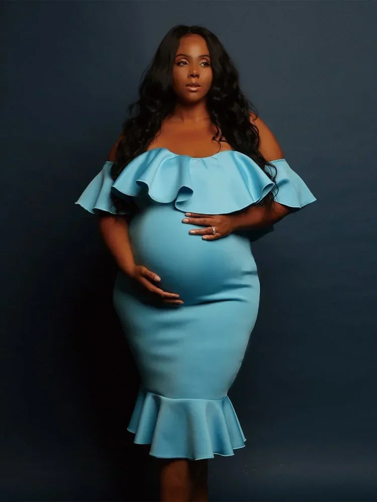 Off Shoulder Maternity Ruffle Pregnancy Dress Women