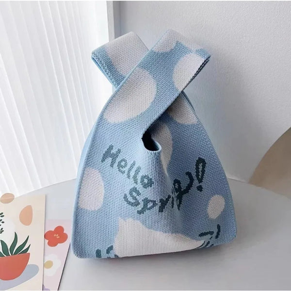 Internet Celebrity Hyunya Style Office Handbag Knitted Bucket Bag Wool Bag Souvenir Versatile Handbag Casual