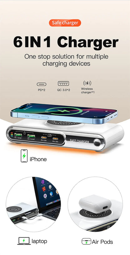 72W Multifunction Wireless Charger with USB C Quick Ports