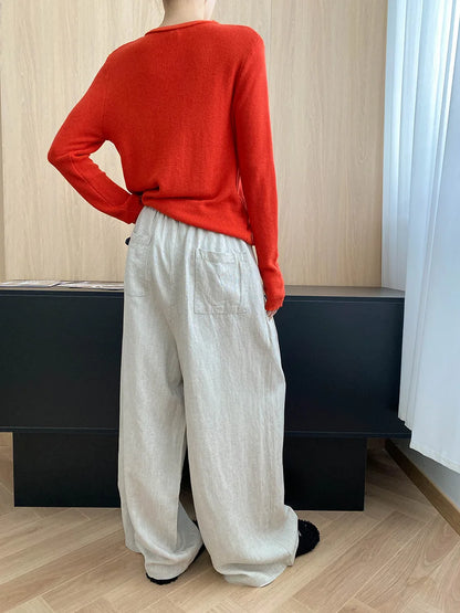 Lightweight travel comfort semi elastic high waist slimming casual wide leg pants