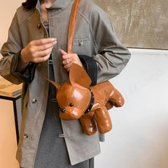 Messenger Bag PU Leather Adjustable Strap Shoulder Bag for Men Women Bulldog Shaped Crossbody Bag with Zipper Satchel Purse