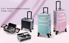 Rolling Makeup Case 3 In 1 Removable Make Up Case Cosmetology Case On Wheels Large Capacity Lockable Makeup Trolley For Salon