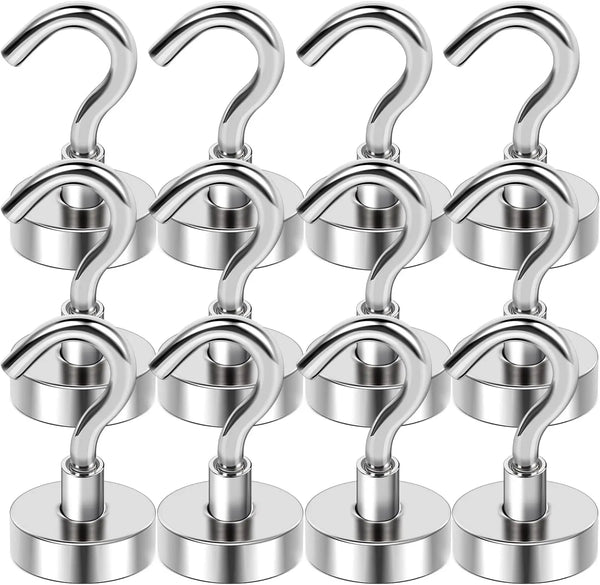 Magnetic Hooks,  Black Magnet Hooks Strong Neodymium Magnets with Hooks, Small Metal Magnetic Hooks for Refrigerator，Locker