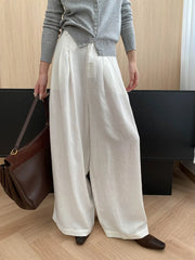 Lightweight travel comfort semi elastic high waist slimming casual wide leg pants
