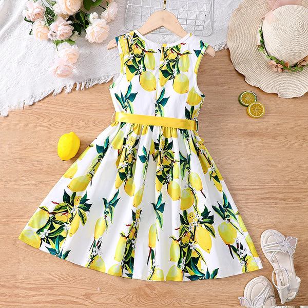 Girls' summer vacation style sleeveless vest dress with bow belt dress