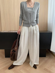 Lightweight travel comfort semi elastic high waist slimming casual wide leg pants