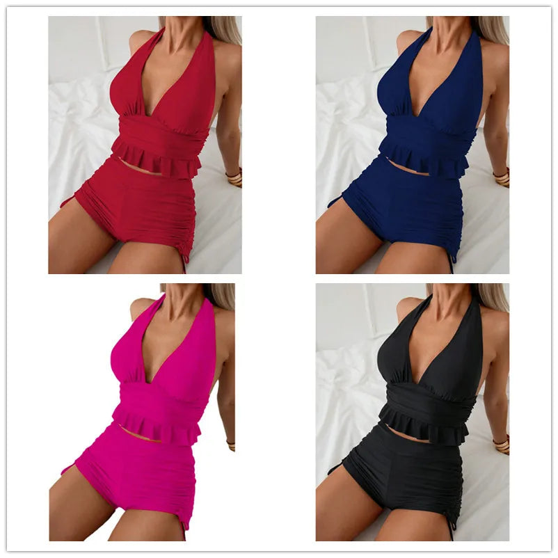Womens Two Piece Ruffle Swimsuit with Shorts for Beach 