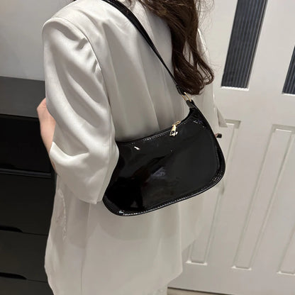 Retro Solid Color PU Leather Shoulder Underarm Bag Women&