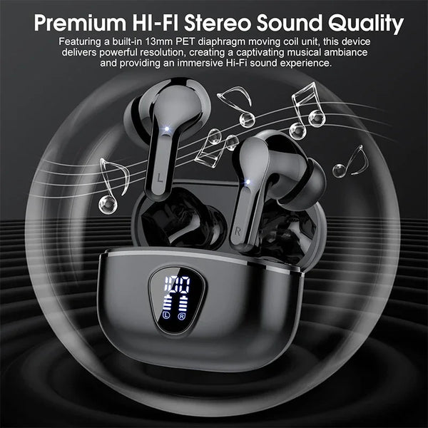 UYUXIO BT5.4 Wireless Ear Buds with LED Display HiFi Stereo Earbuds Headphones with IP7 Waterproof ENC Noise Cancelling Earphone