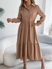 Casual Vacation Long Sleeved Turn-down Collar Single-Breasted Dress Spring Autumn Fashion Women's Clothing