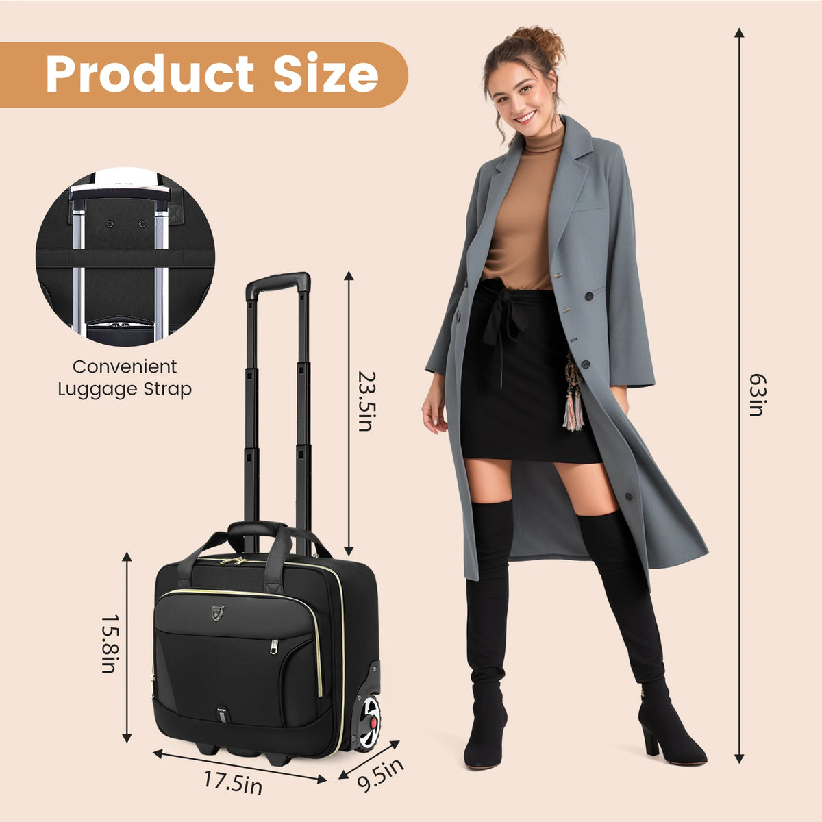 18 Inch Rolling Laptop Briefcase Wheeled Travel Bag