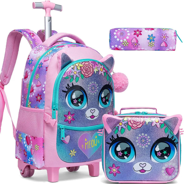 Children's School Bags Kids Rolling Backpack for Girls Luggage Suitcase with Wheels Trolley Wheeled Backpacks for School Travel