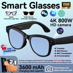 2026 New AI Smart Glasses 800W Camera 4K Ultra HD Video Recording Translation 3600mAh Charging Case AI Conversation 32GB Storage