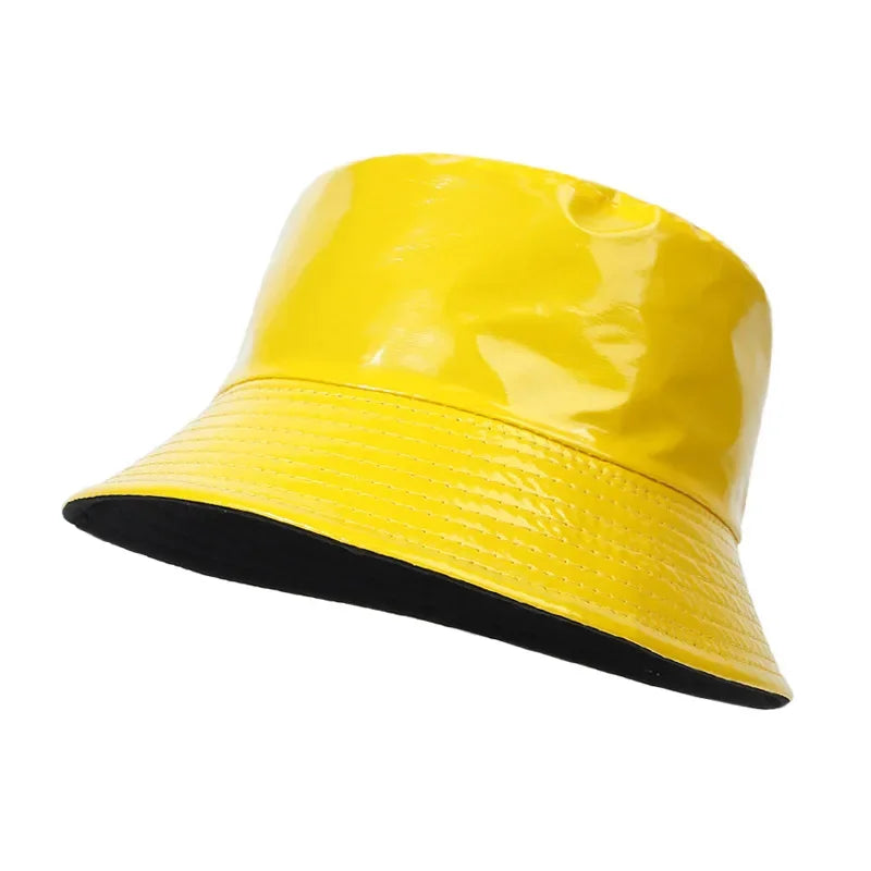 PU Leather Waterproof Hip Hop Bucket Hat for Men Women