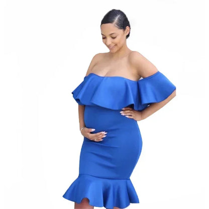 Off Shoulder Maternity Ruffle Pregnancy Dress Women