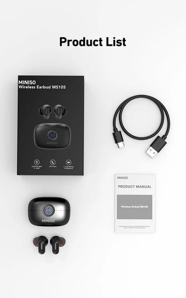 MINISO MS105 Bluetooth Earphone In-Ear Earbuds Soft Earbuds Wireless Headphones Waterproof IPX5