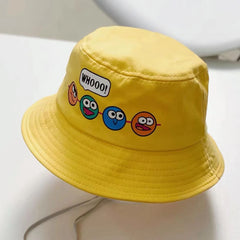 Korean Cute Cartoon Children Bucket Hats Boys Girls Outdoor Sun Hats Kids Caps with Windproof Rope Kids Accessories