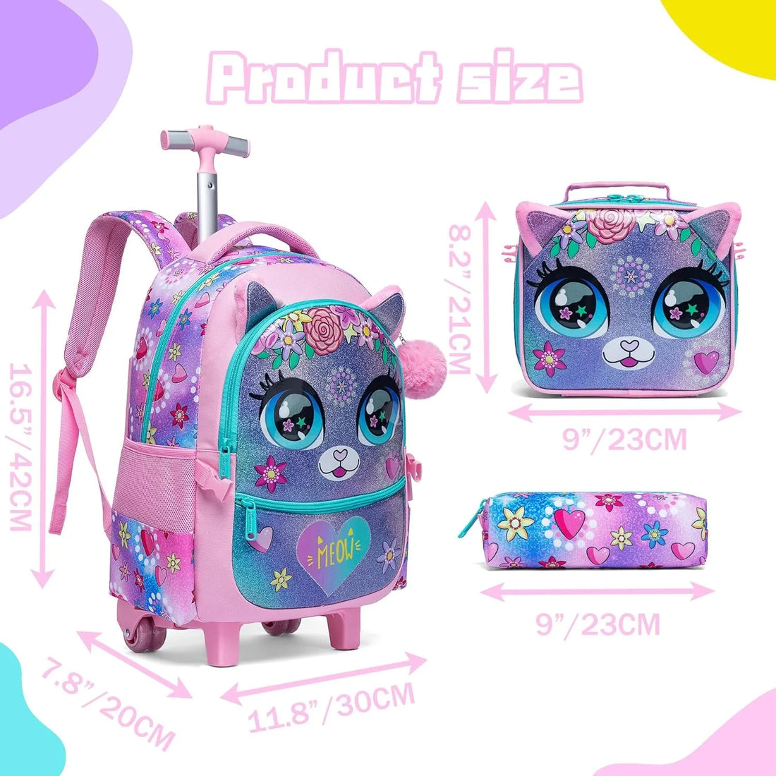 Kids Rolling Backpack with Wheels School Travel Bag