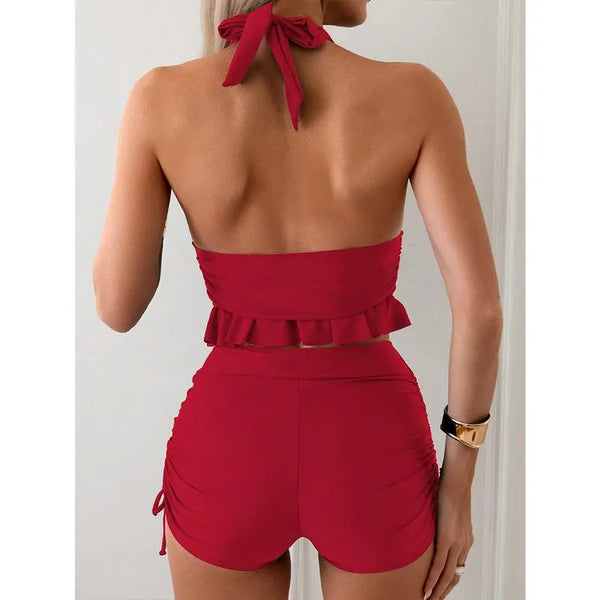 Swimsuit Two Pieces Women Swimwear Shorts Swimsuit Backless Bathing Suit 2025 Ruffle Swimsuit Sexy Brazilian Swimwear Women