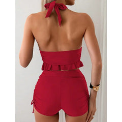 Swimsuit Two Pieces Women Swimwear Shorts Swimsuit Backless Bathing Suit 2025 Ruffle Swimsuit Sexy Brazilian Swimwear Women