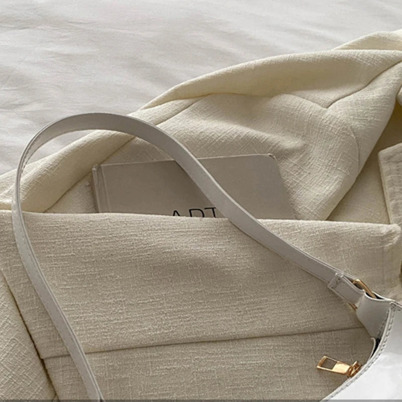Retro Solid Color PU Leather Shoulder Underarm Bag Women&