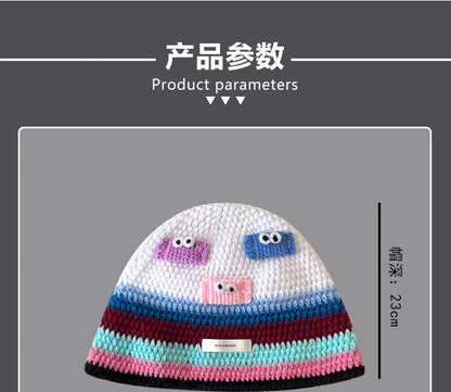 Cute Cartoon Knitted Bucket Hat for Women Men Fashion