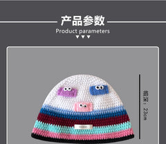 Ins Cute Cartoon Contrasting Color Knitted Bucket Hats Men Spring and Autumn Travel Photo Fashion Versatile Sweet Woman's Cap