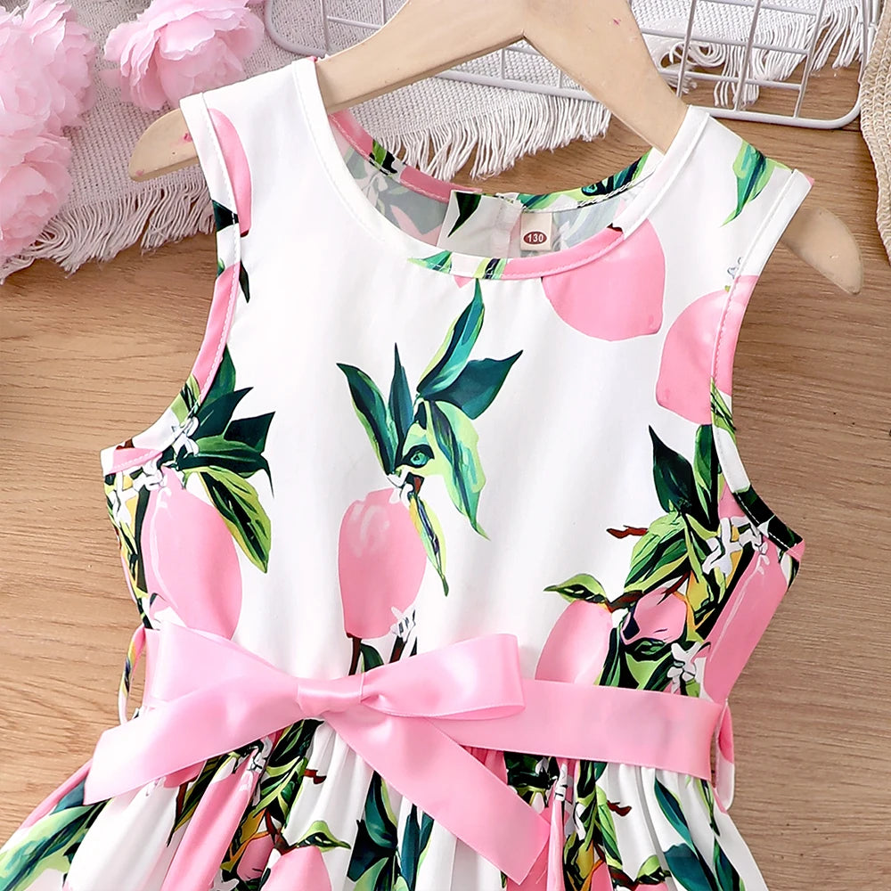 Girls Summer Sleeveless Vest Dress With Bow Belt