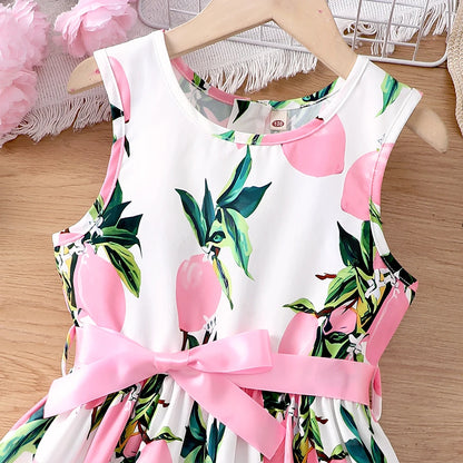 Girls Summer Sleeveless Vest Dress With Bow Belt