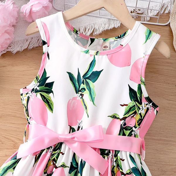Girls' summer vacation style sleeveless vest dress with bow belt dress