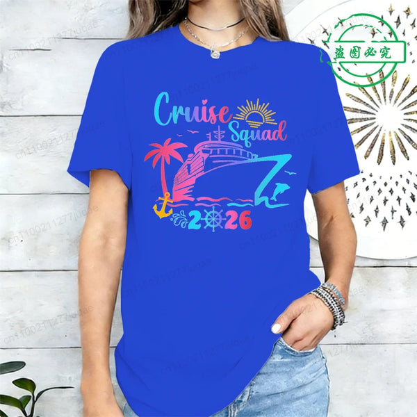 Cruise Squad 2026 Print Tee Shirts Family Birthday Cruise Women's Harajuku T-shirt Short Sleeve Female Clothing Street Tee Tops