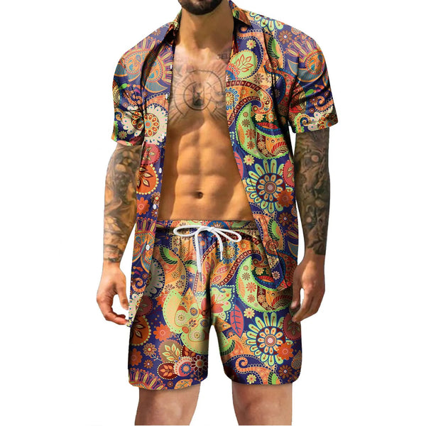 Men's Vacation two-piece Daily suit, Hawaiian cardigan, set, 3D Printed Summer shirt, Beach Shorts