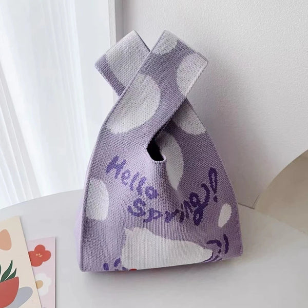 Internet Celebrity Hyunya Style Office Handbag Knitted Bucket Bag Wool Bag Souvenir Versatile Handbag Casual