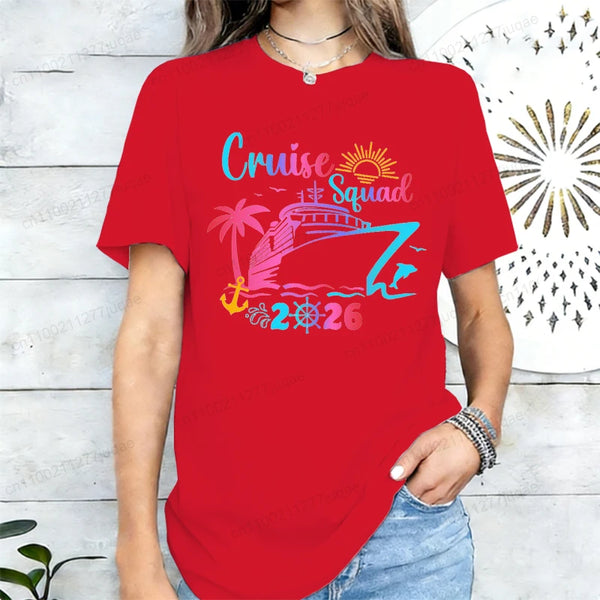 Cruise Squad 2026 Print Tee Shirts Family Birthday Cruise Women's Harajuku T-shirt Short Sleeve Female Clothing Street Tee Tops