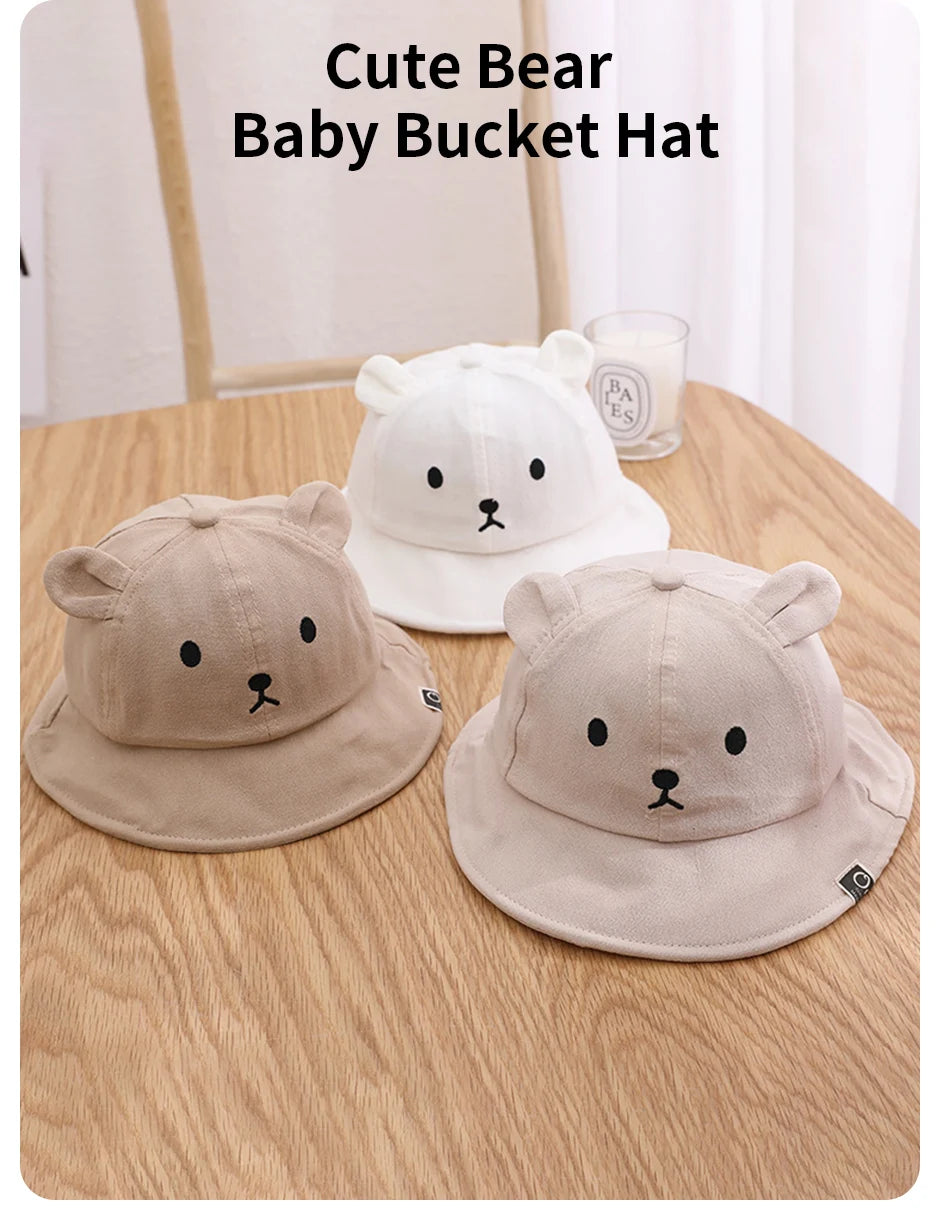 Cute Bear Baby Bucket Hat with Ears Cotton Sun Cap