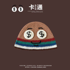 Ins Cute Cartoon Contrasting Color Knitted Bucket Hats Men Spring and Autumn Travel Photo Fashion Versatile Sweet Woman's Cap