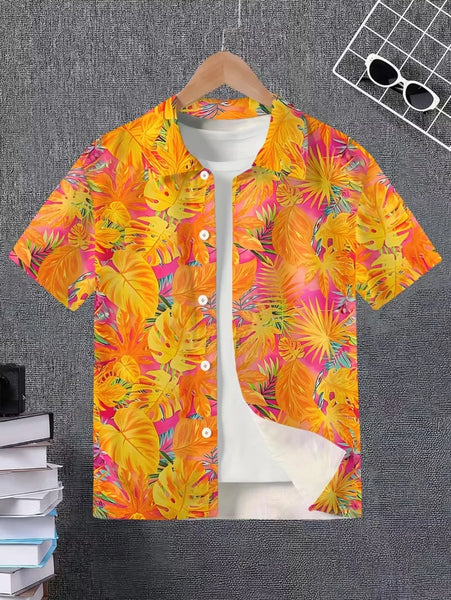 Children's Clothing Hawaiian Shirts for Children Leaf Print Casual Beach Fashion Shirt Outdoor Clothes for Children Short Sleeve